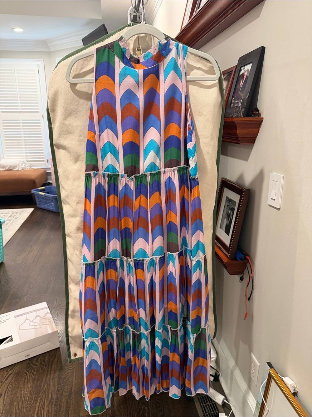 Oliphant Multicolor Chevron Tiered Maxi Dress